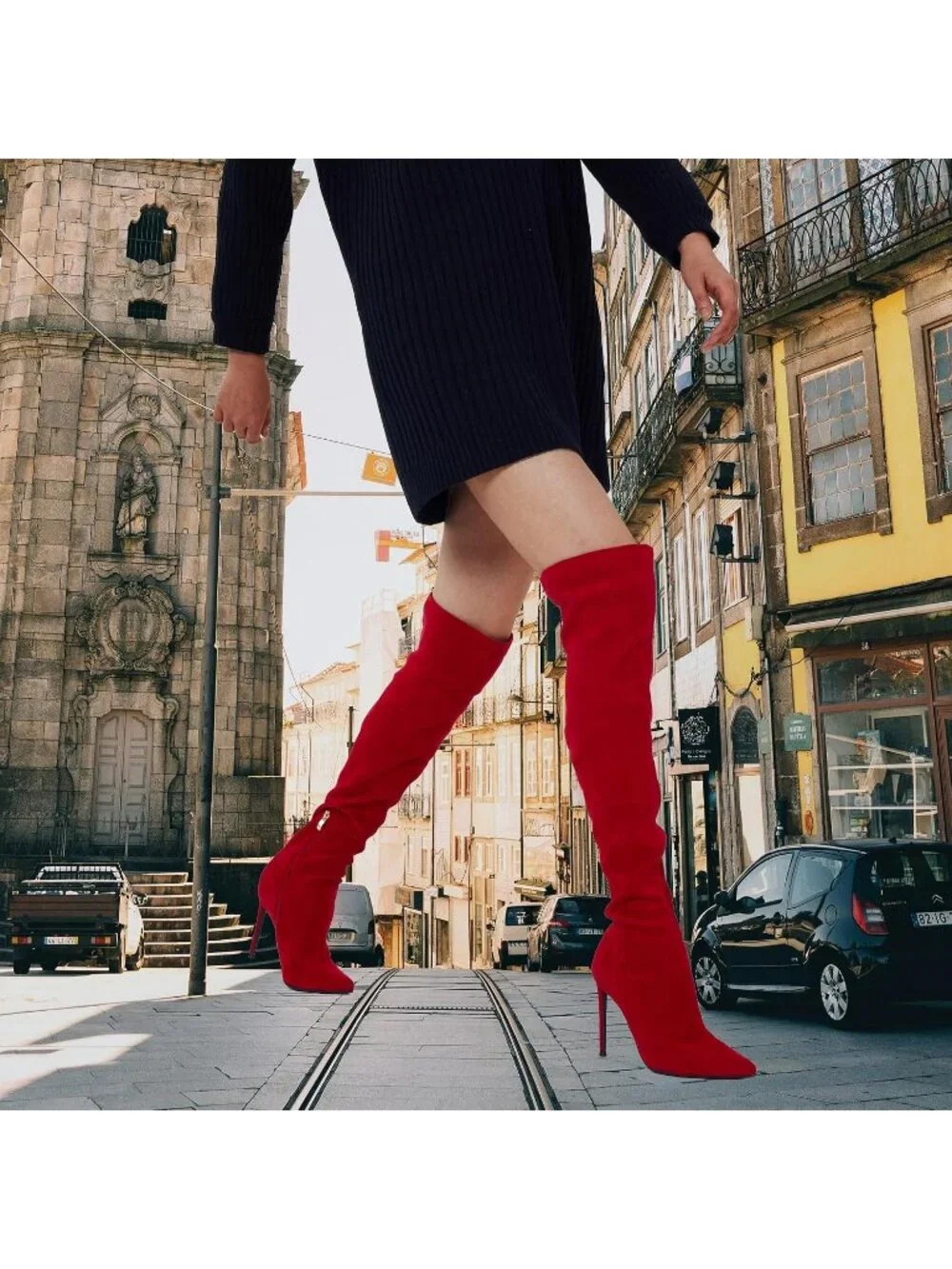 Women's Suede Red Over the Knee Boots Stiletto Pointed Toe Long Thigh High Heels